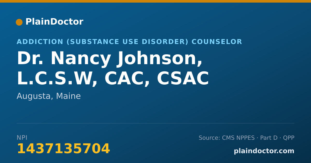 Shareable card for Nancy Johnson, L.C.S.W, CAC, CSAC - Addiction (Substance Use Disorder) Counselor, Augusta, ME