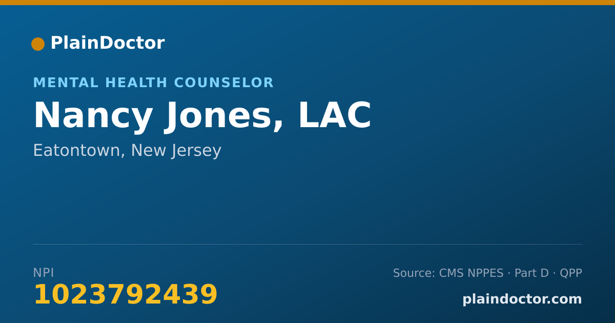 Shareable card for Nancy Jones, LAC - Mental Health Counselor, Eatontown, NJ
