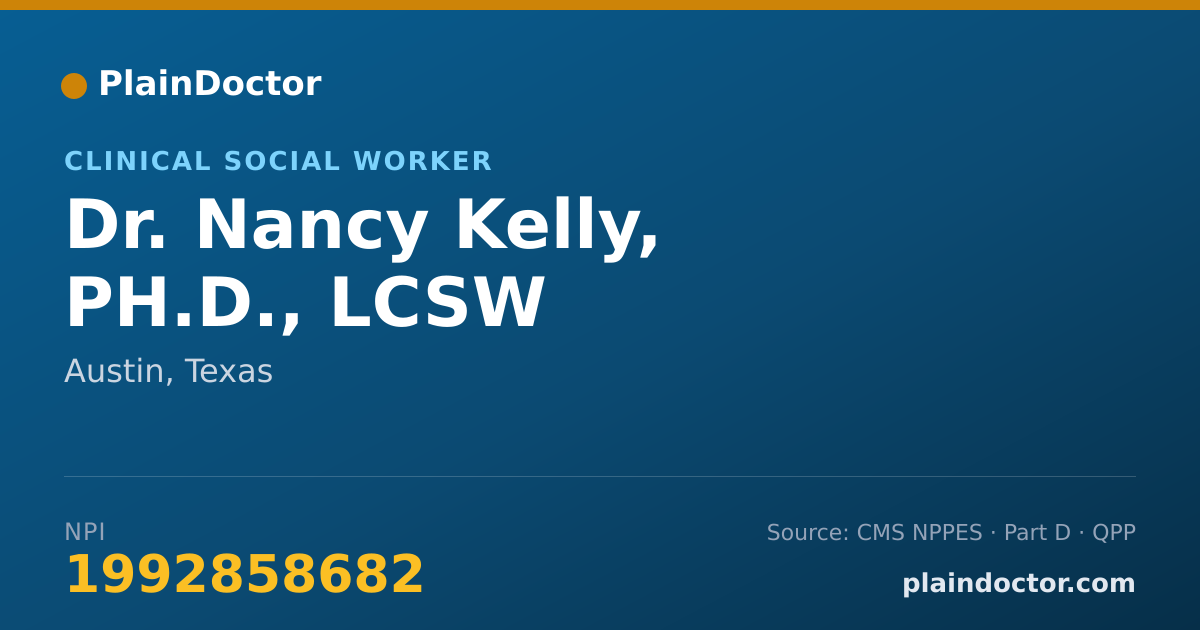 Shareable card for Nancy Kelly, PH.D., LCSW - Clinical Social Worker, Austin, TX