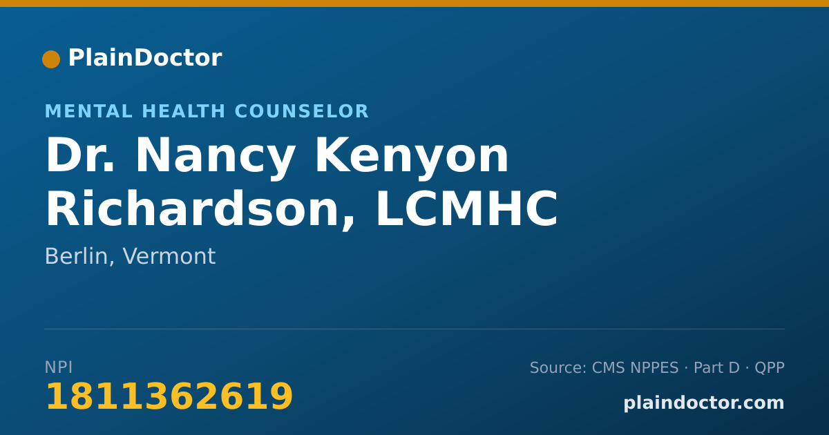 Shareable card for Nancy Kenyon Richardson, LCMHC - Mental Health Counselor, Berlin, VT