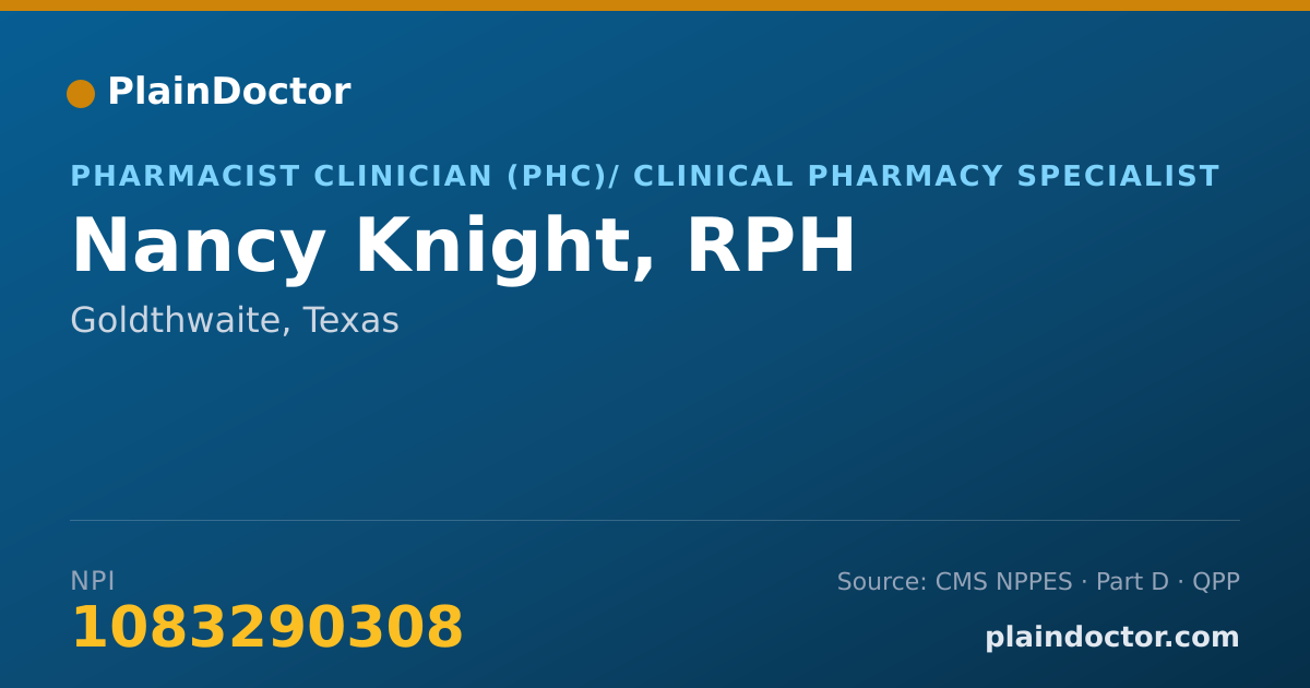 Shareable card for Nancy Knight, RPH - Pharmacist Clinician (PhC)/ Clinical Pharmacy Specialist, Goldthwaite, TX
