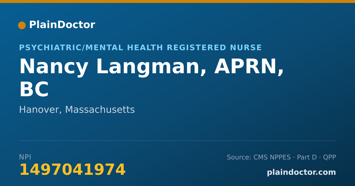 Shareable card for Nancy Langman, APRN, BC - Psychiatric/Mental Health Registered Nurse, Hanover, MA