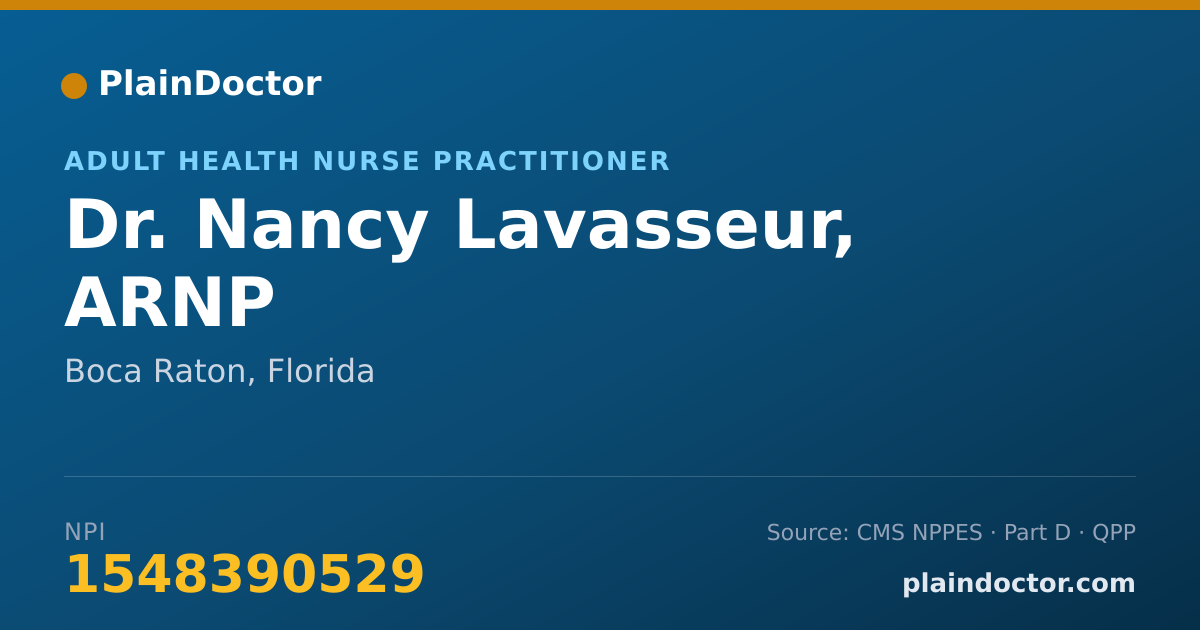 Shareable card for Nancy Lavasseur, ARNP - Adult Health Nurse Practitioner, Boca Raton, FL
