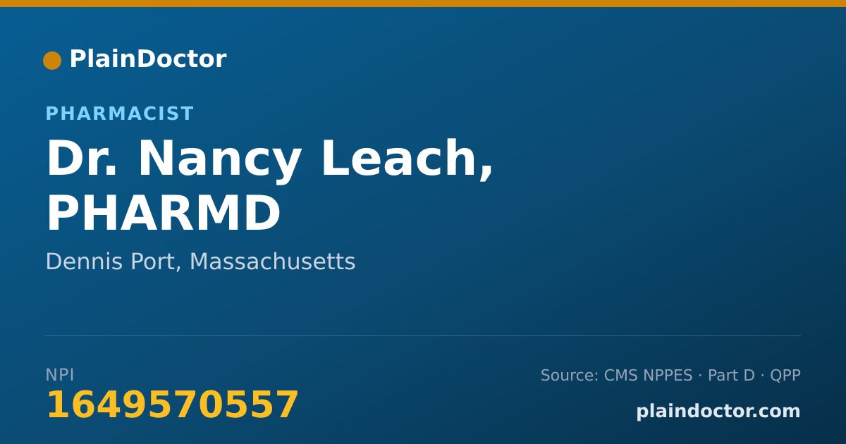 Shareable card for Nancy Leach, PHARMD - Pharmacist, Dennis Port, MA