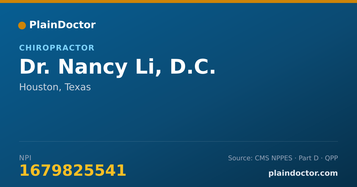 Shareable card for Nancy Li, D.C. - Chiropractor, Houston, TX