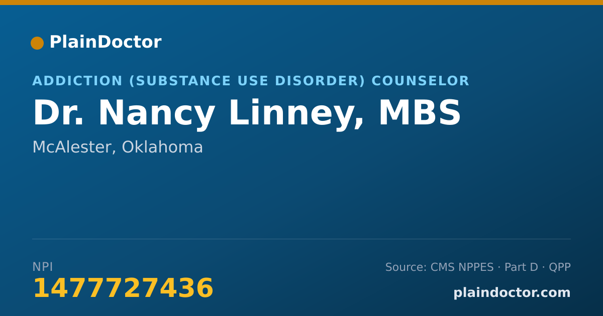 Shareable card for Nancy Linney, MBS - Addiction (Substance Use Disorder) Counselor, McAlester, OK