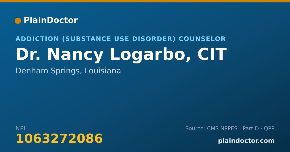 Shareable card for Nancy Logarbo, CIT - Addiction (Substance Use Disorder) Counselor, Denham Springs, LA