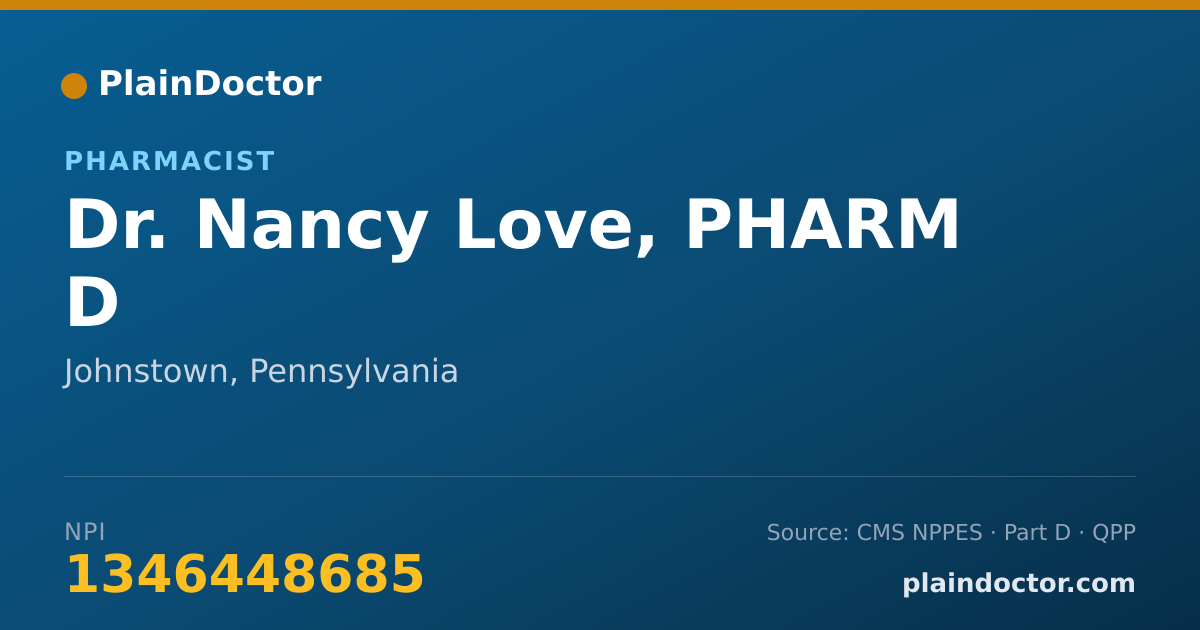 Shareable card for Nancy Love, PHARM D - Pharmacist, Johnstown, PA