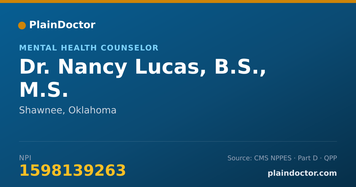 Shareable card for Nancy Lucas, B.S., M.S. - Mental Health Counselor, Shawnee, OK