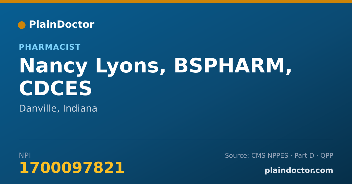 Shareable card for Nancy Lyons, BSPHARM, CDCES - Pharmacist, Danville, IN