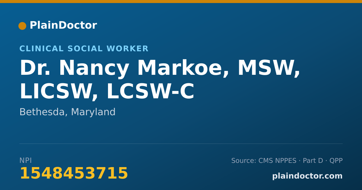Shareable card for Nancy Markoe, MSW, LICSW, LCSW-C - Clinical Social Worker, Bethesda, MD