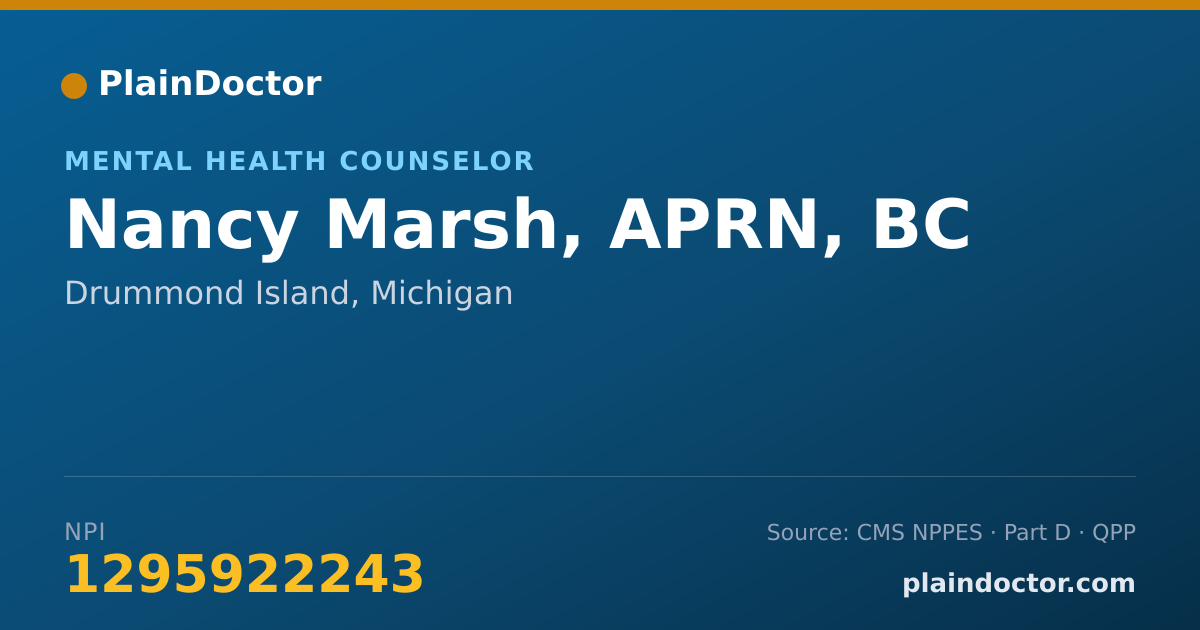 Shareable card for Nancy Marsh, APRN, BC - Mental Health Counselor, Drummond Island, MI