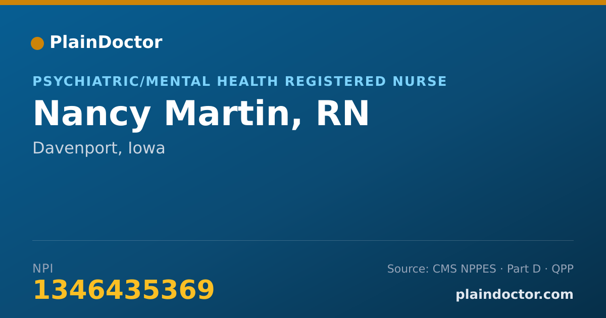 Shareable card for Nancy Martin, RN - Psychiatric/Mental Health Registered Nurse, Davenport, IA