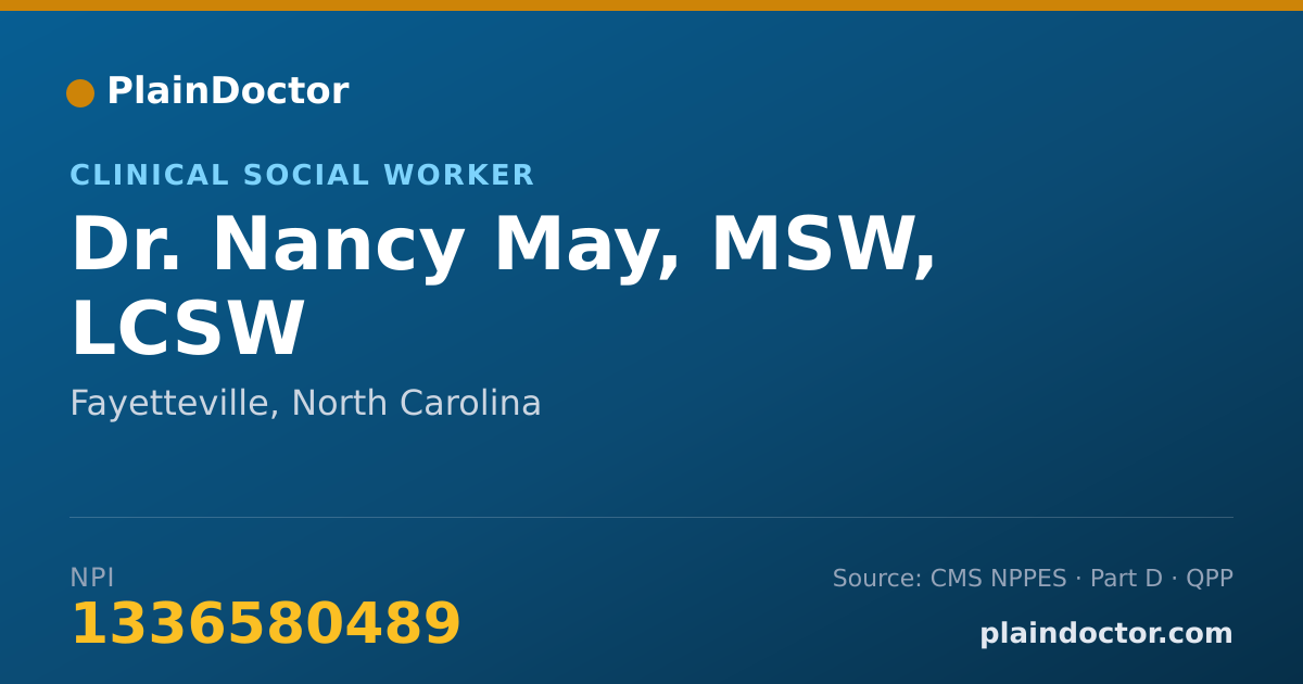 Shareable card for Nancy May, MSW, LCSW - Clinical Social Worker, Fayetteville, NC