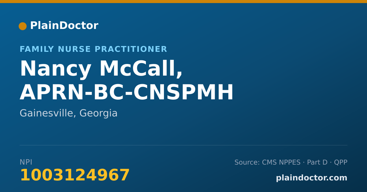 Shareable card for Nancy McCall, APRN-BC-CNSPMH - Family Nurse Practitioner, Gainesville, GA