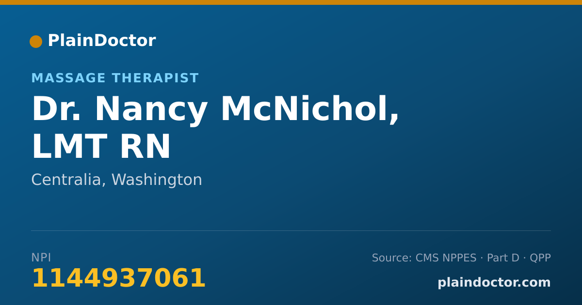 Shareable card for Nancy McNichol, LMT RN - Massage Therapist, Centralia, WA