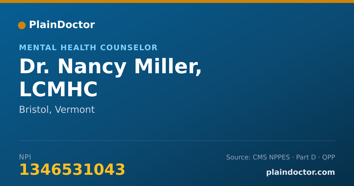 Shareable card for Nancy Miller, LCMHC - Mental Health Counselor, Bristol, VT