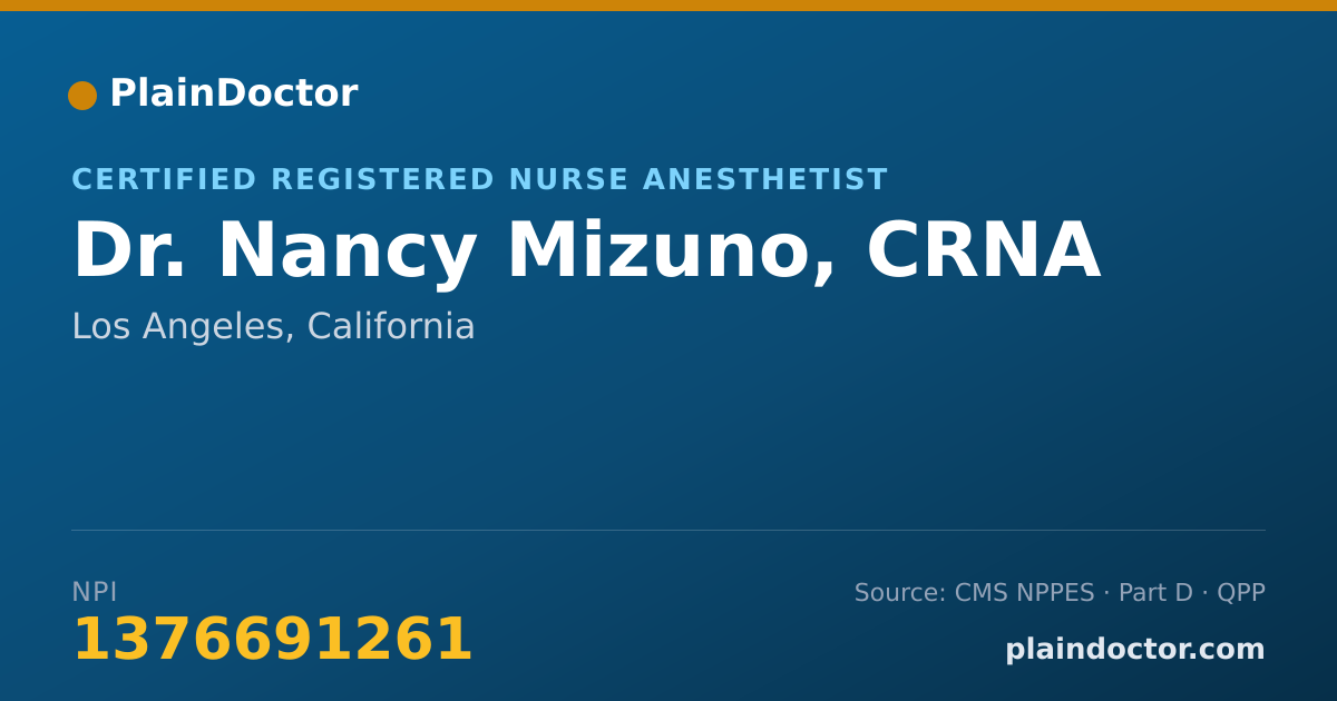 Shareable card for Nancy Mizuno, CRNA - Certified Registered Nurse Anesthetist, Los Angeles, CA
