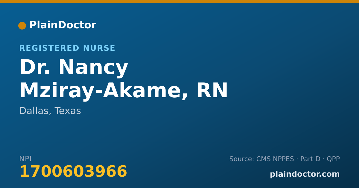 Shareable card for Nancy Mziray-Akame, RN - Registered Nurse, Dallas, TX