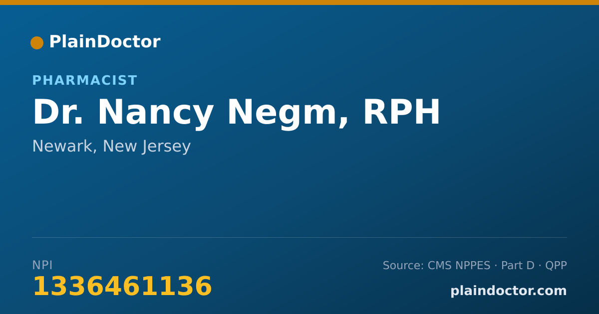 Shareable card for Nancy Negm, RPH - Pharmacist, Newark, NJ