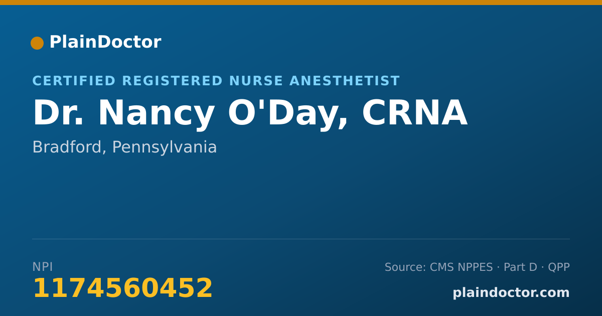 Shareable card for Nancy O'Day, CRNA - Certified Registered Nurse Anesthetist, Bradford, PA