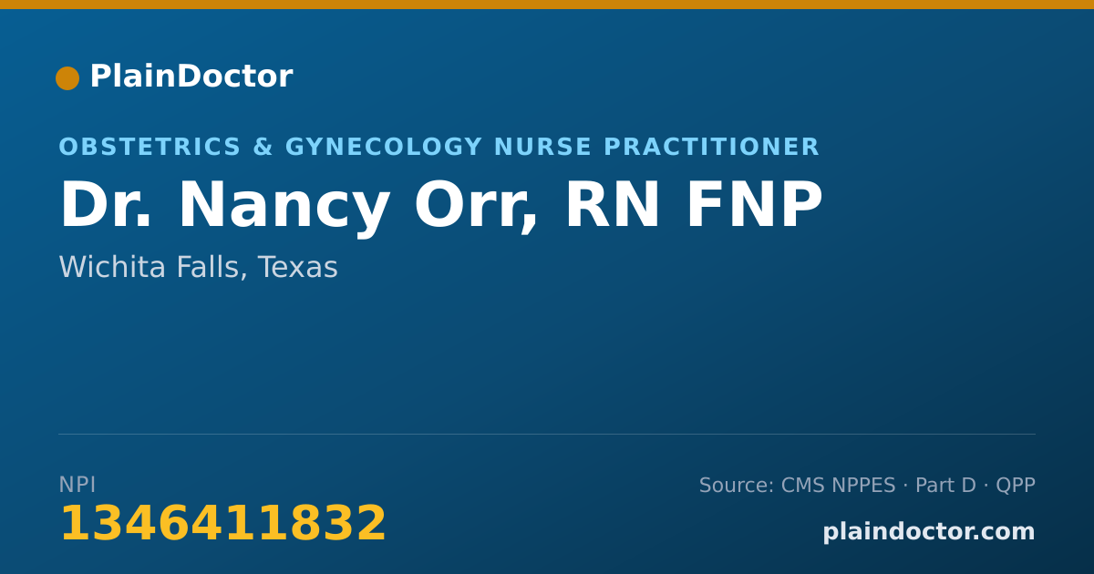 Shareable card for Nancy Orr, RN FNP - Obstetrics & Gynecology Nurse Practitioner, Wichita Falls, TX