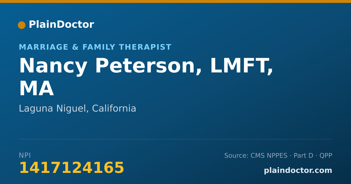 Shareable card for Nancy Peterson, LMFT, MA - Marriage & Family Therapist, Laguna Niguel, CA
