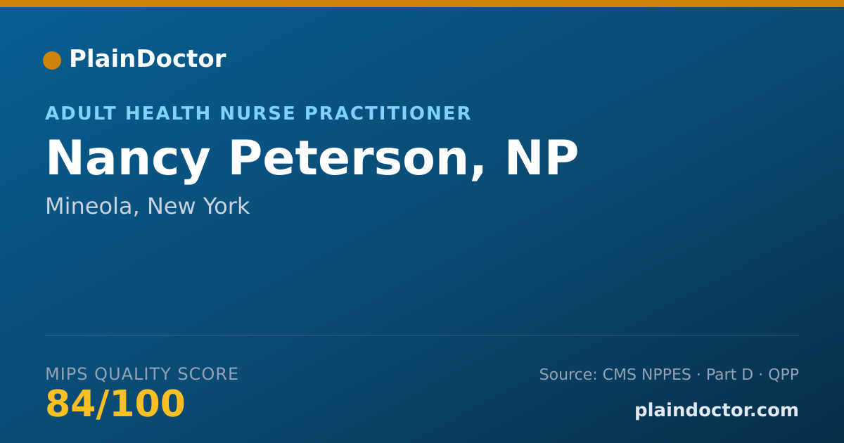 Shareable card for Nancy Peterson, NP - Adult Health Nurse Practitioner, Mineola, NY
