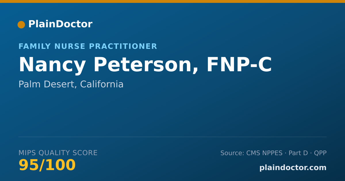 Shareable card for Nancy Peterson, FNP-C - Family Nurse Practitioner, Palm Desert, CA