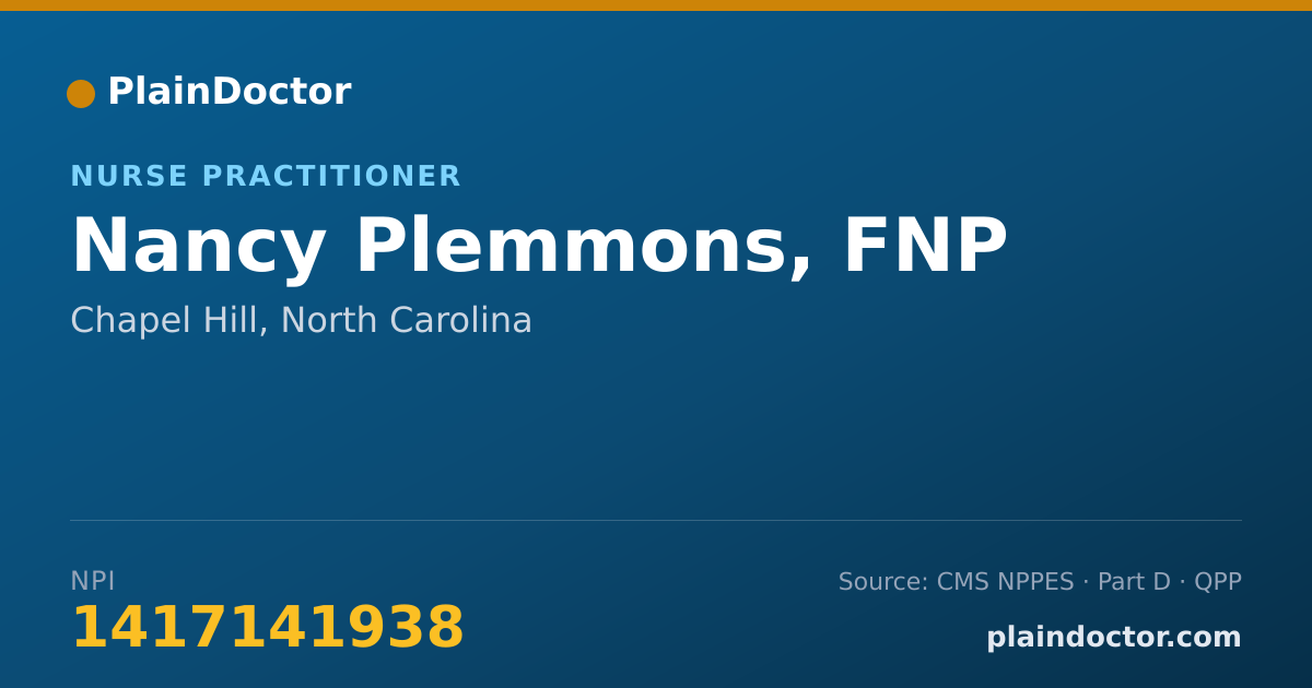 Shareable card for Nancy Plemmons, FNP - Nurse Practitioner, Chapel Hill, NC