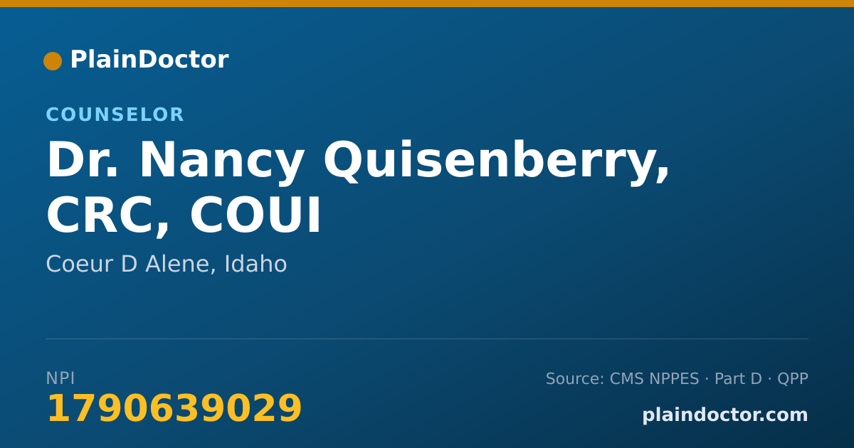 Shareable card for Nancy Quisenberry, CRC, COUI - Counselor, Coeur D Alene, ID