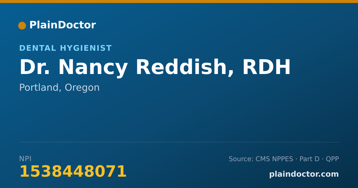 Shareable card for Nancy Reddish, RDH - Dental Hygienist, Portland, OR