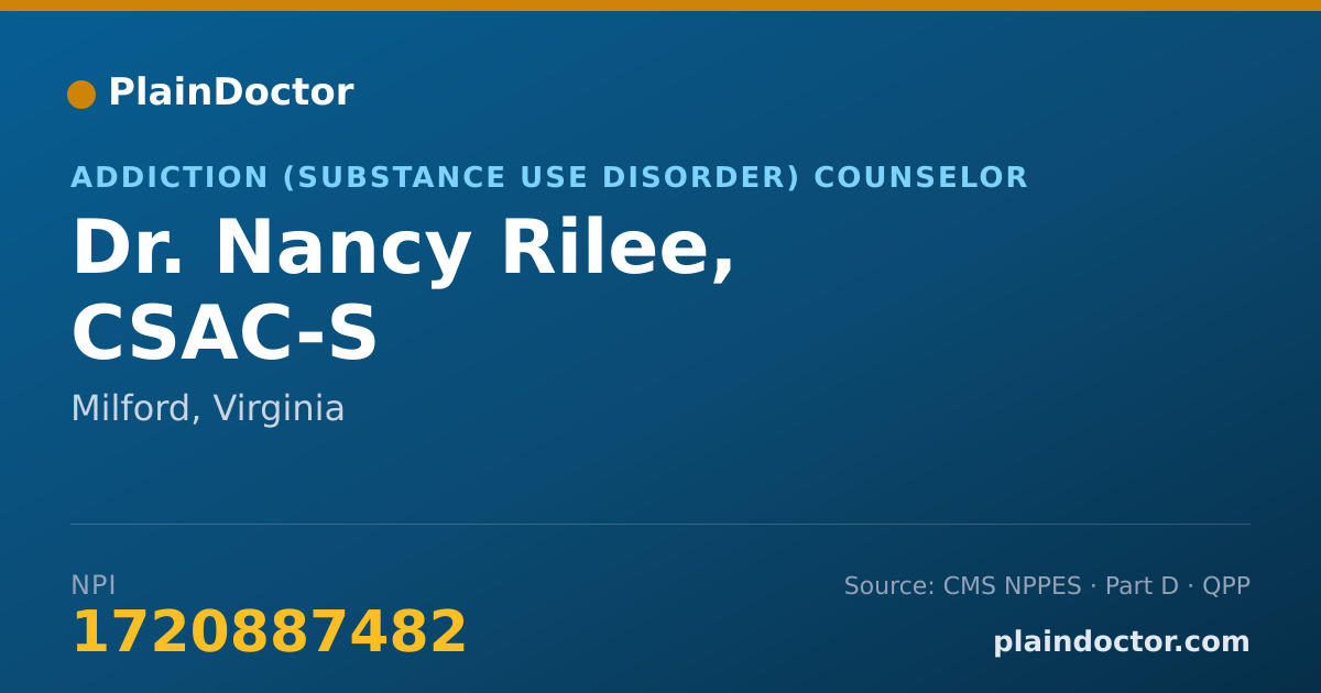 Shareable card for Nancy Rilee, CSAC-S - Addiction (Substance Use Disorder) Counselor, Milford, VA