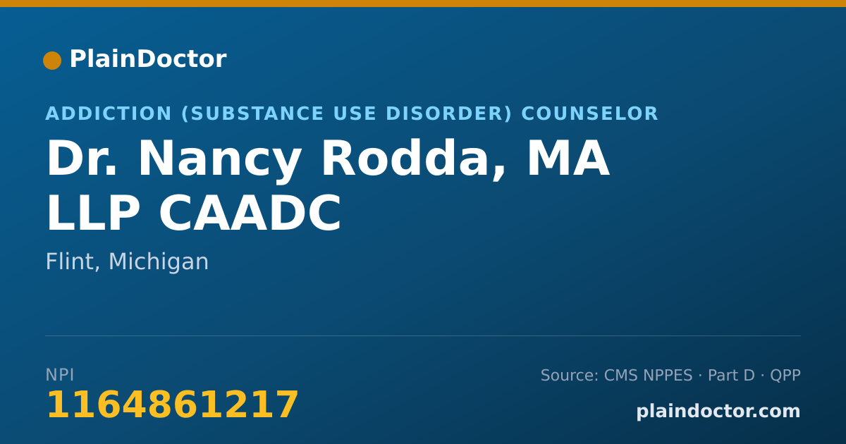 Shareable card for Nancy Rodda, MA LLP CAADC - Addiction (Substance Use Disorder) Counselor, Flint, MI