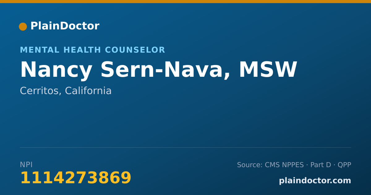 Shareable card for Nancy Sern-Nava, MSW - Mental Health Counselor, Cerritos, CA