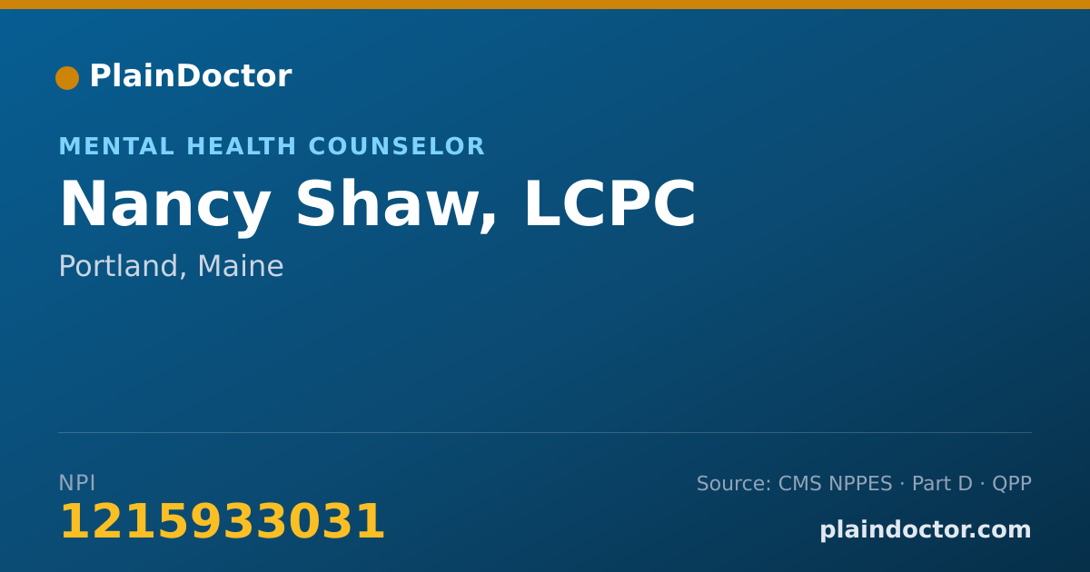 Shareable card for Nancy Shaw, LCPC - Mental Health Counselor, Portland, ME