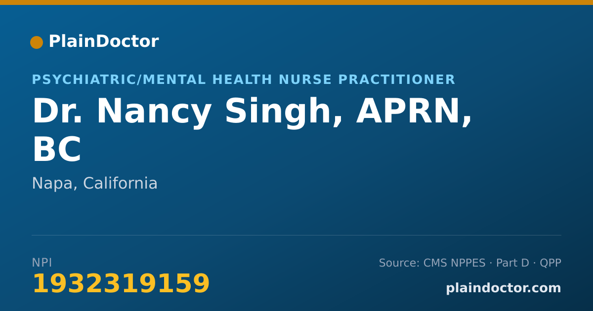 Shareable card for Nancy Singh, APRN, BC - Psychiatric/Mental Health Nurse Practitioner, Napa, CA