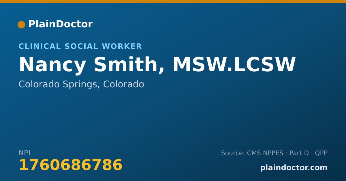 Shareable card for Nancy Smith, MSW.LCSW - Clinical Social Worker, Colorado Springs, CO