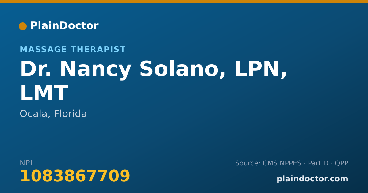 Shareable card for Nancy Solano, LPN, LMT - Massage Therapist, Ocala, FL