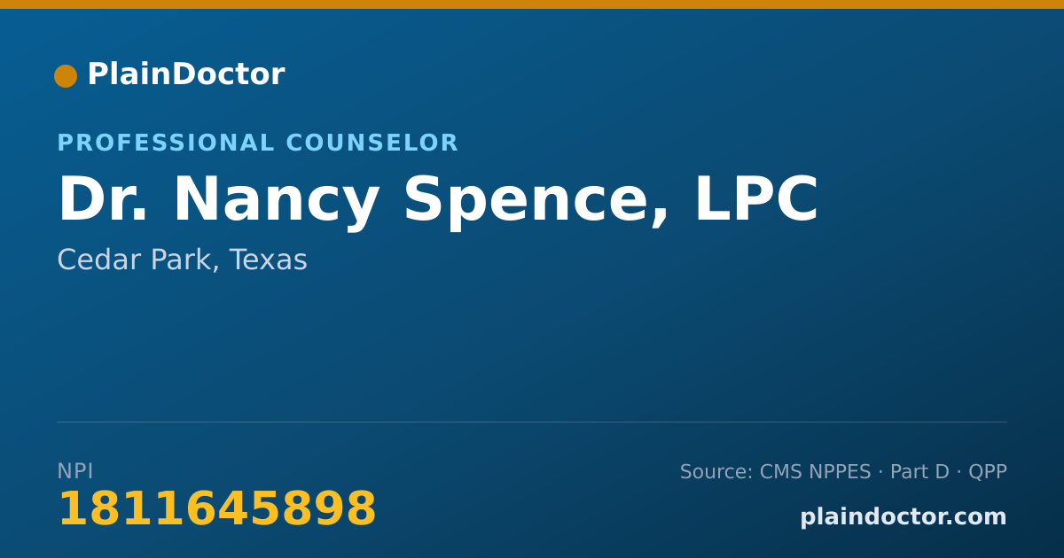 Shareable card for Nancy Spence, LPC - Professional Counselor, Cedar Park, TX