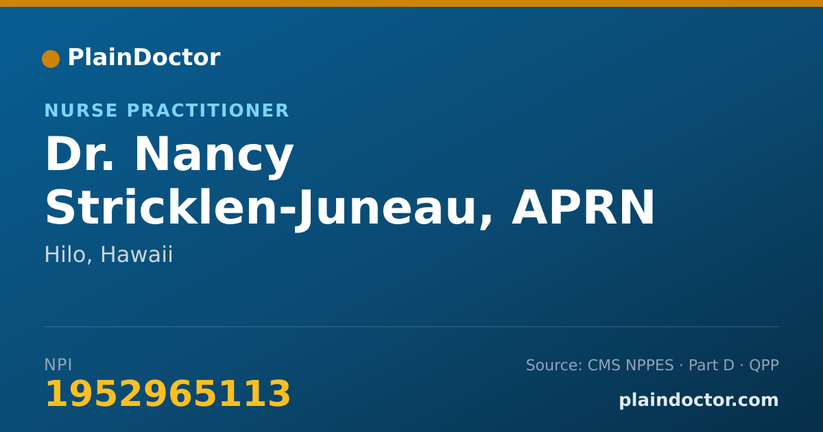 Shareable card for Nancy Stricklen-Juneau, APRN - Nurse Practitioner, Hilo, HI
