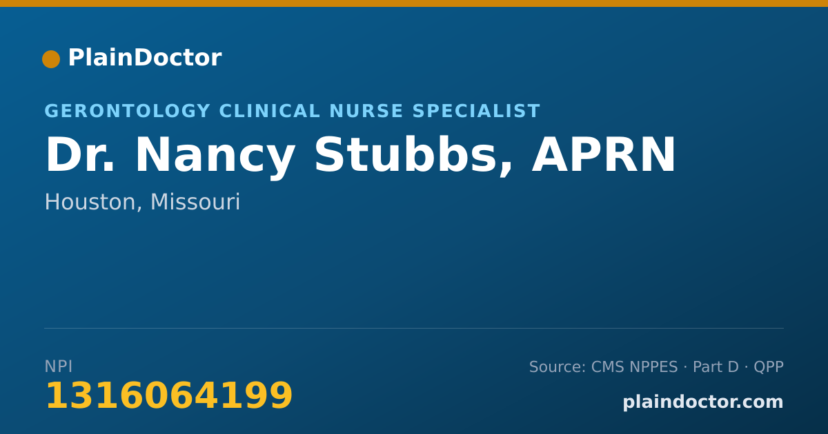 Shareable card for Nancy Stubbs, APRN - Gerontology Clinical Nurse Specialist, Houston, MO