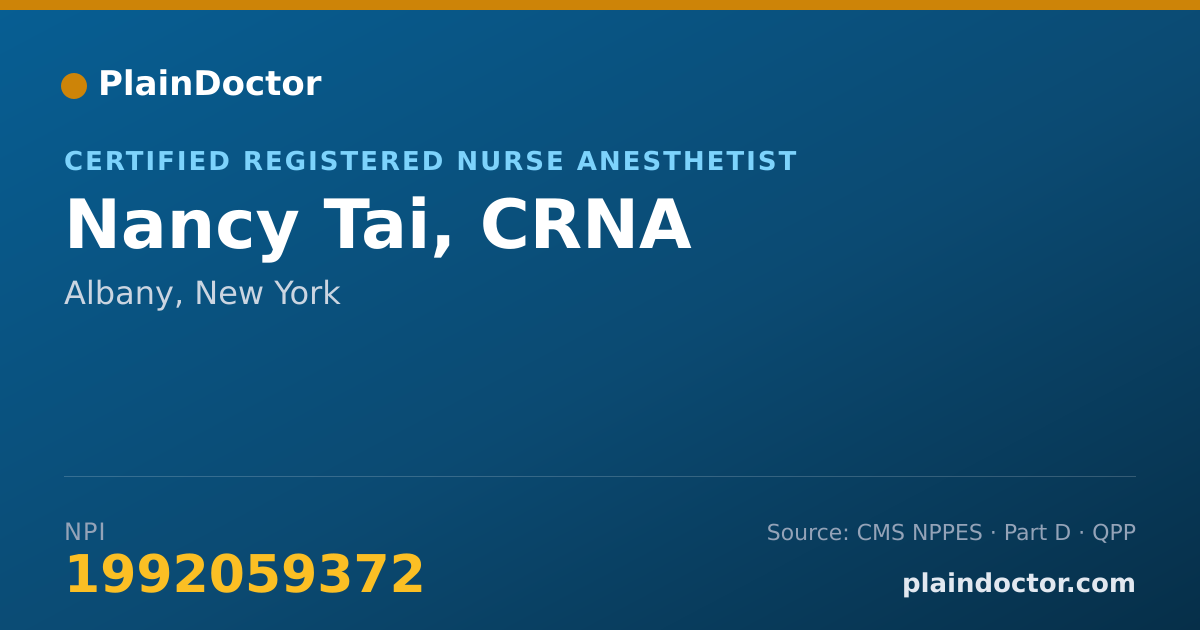 Shareable card for Nancy Tai, CRNA - Certified Registered Nurse Anesthetist, Albany, NY