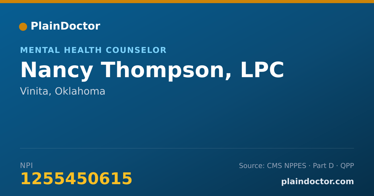 Shareable card for Nancy Thompson, LPC - Mental Health Counselor, Vinita, OK
