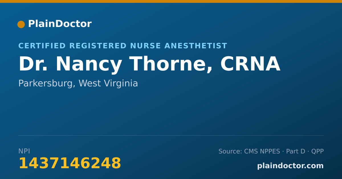 Shareable card for Nancy Thorne, CRNA - Certified Registered Nurse Anesthetist, Parkersburg, WV