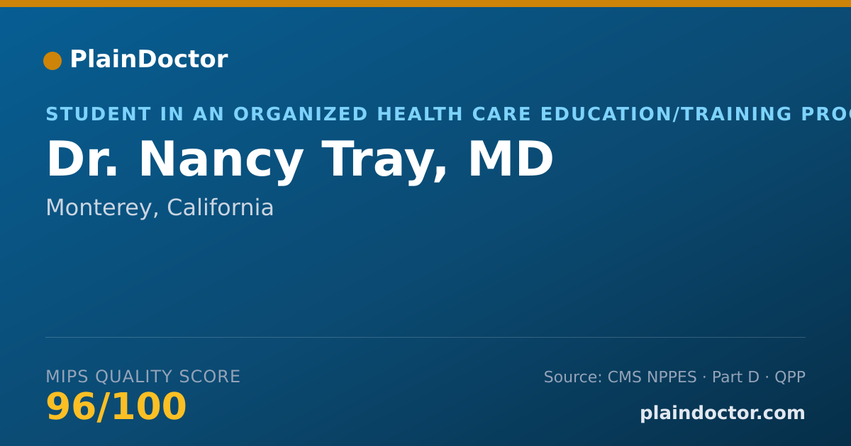 Shareable card for Nancy Tray, MD - Student in an Organized Health Care Education/Training Program, Monterey, CA