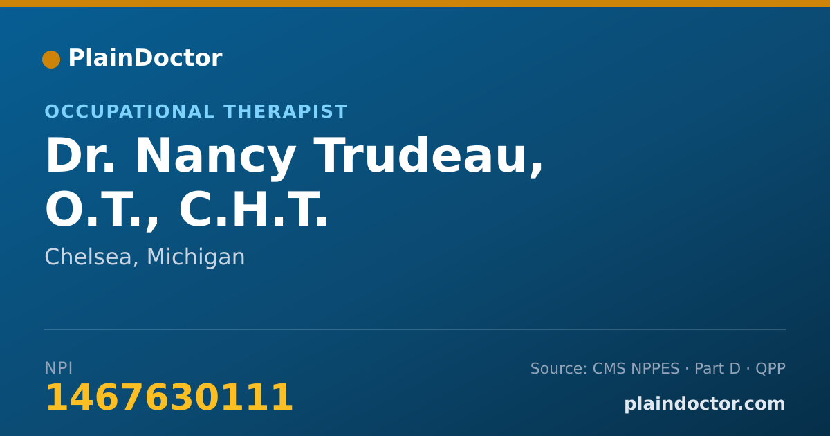 Shareable card for Nancy Trudeau, O.T., C.H.T. - Occupational Therapist, Chelsea, MI