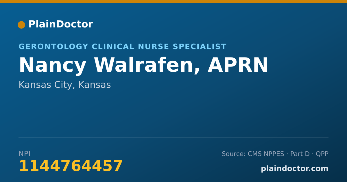 Shareable card for Nancy Walrafen, APRN - Gerontology Clinical Nurse Specialist, Kansas City, KS