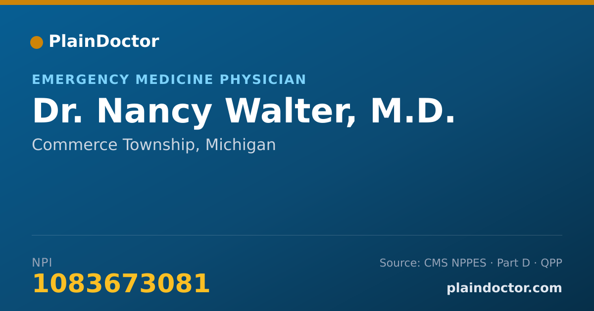 Shareable card for Nancy Walter, M.D. - Emergency Medical Services (Emergency Medicine) Physician, Commerce Township, MI