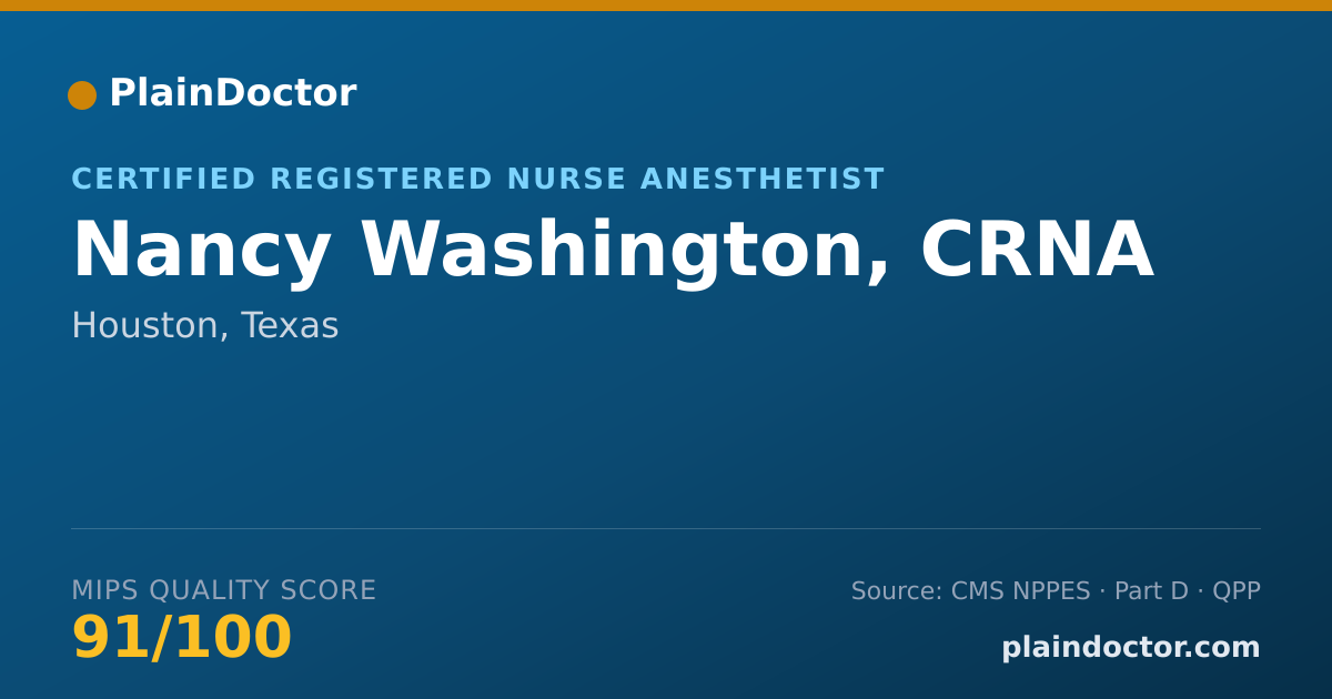 Shareable card for Nancy Washington, CRNA - Certified Registered Nurse Anesthetist, Houston, TX
